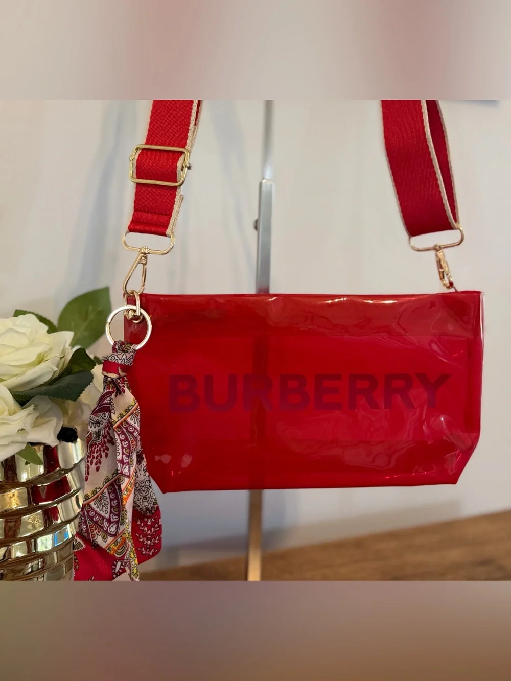 Burberry Clear Red Beauty/Cosmetic Bag GWP item NWOT